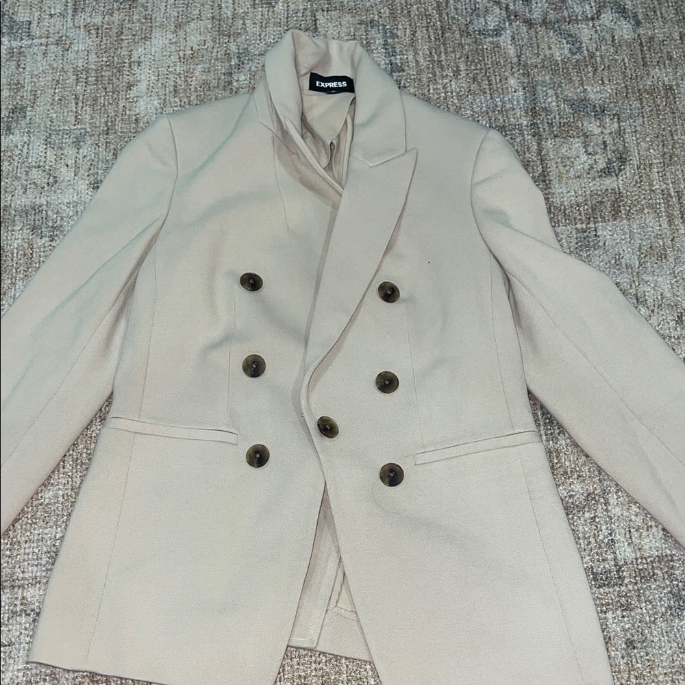 Express Beige Double-Breasted Blazer
